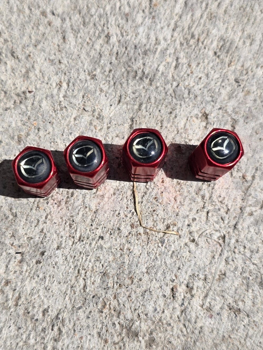 Red Metal Valve Stem Caps with Mazda Logo